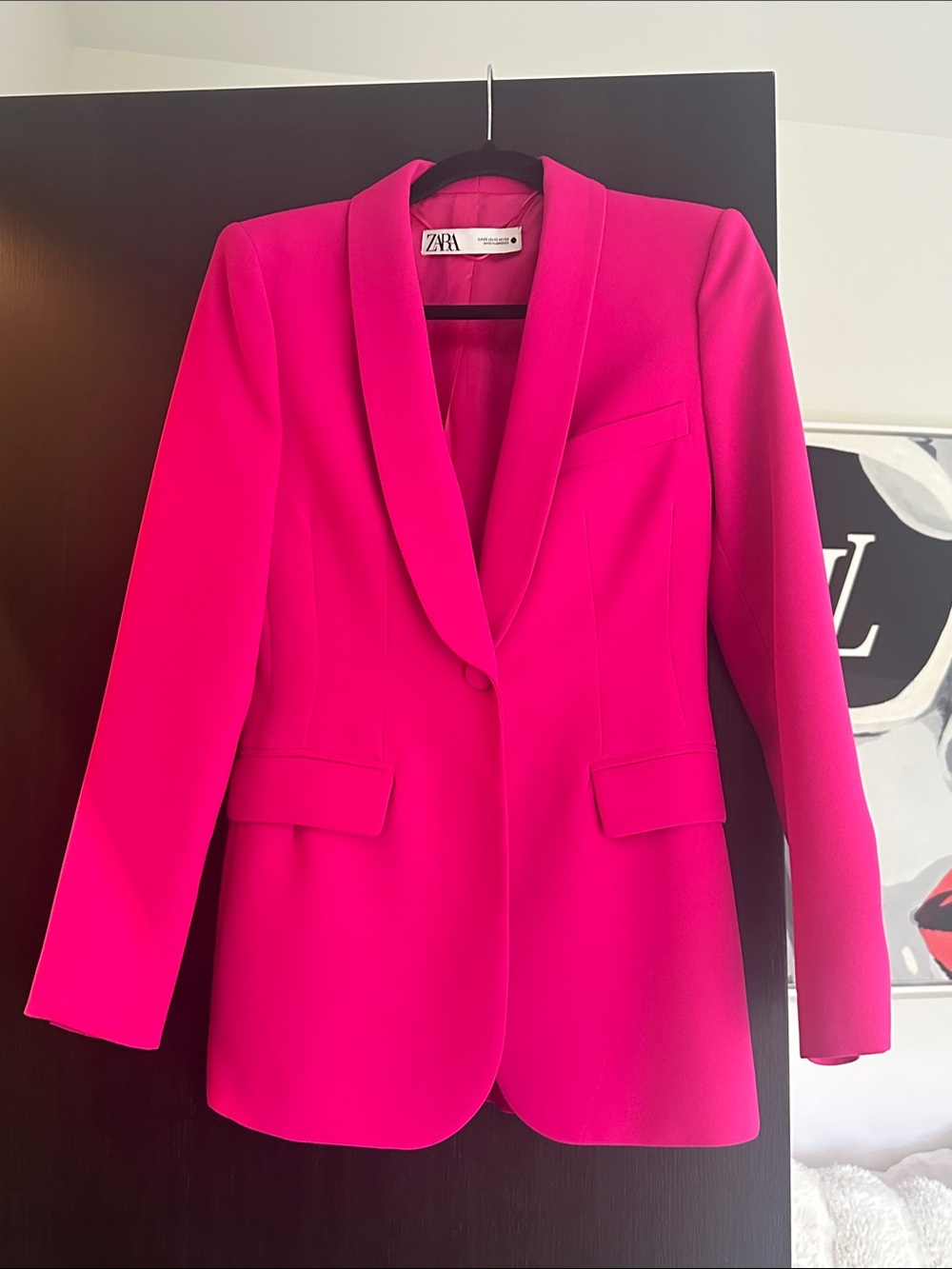 Zara Crepe Fitted Blazer, Hot Pink, XS